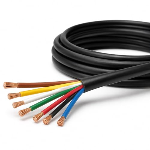 Wire4u 7 Core Trailer Cable 0.5mm² Thin Wall Cable | 12V 24V Automotive Multi-Strand Copper Wire | Caravan Wiring, Trailer Lighting, Horsebox & Commercial Vehicle | 5 Metres