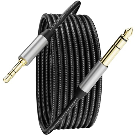 3.5 mm to 6.35 mm Audio Cable 1M, Gold-Plated Terminal Silver Color Zinc Alloy Housing 3.5mm 1/8 Male TRS to 6.35mm 1/4 Male TRS Nylon Braided Stereo Audio Cable for Cellphone, Amplifiers(3Ft/1M)