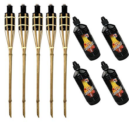 Moritz 5 x bambufacklor fackla 90 cm standard natur 4 x 1 000 ml lampolja trädgårdsfackla oljefackla trädgårdsdekoration oljelampa gångljus