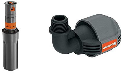 Gardena Sprinklersystem Turbinen Versenkregner T200: Bewässerungssystem & Sprinklersystem L-Stück mit Außengewinde: Verbindungsstück für Anschluss für Versenkregner am Rohrende, 25 mm x 1/2 Zoll
