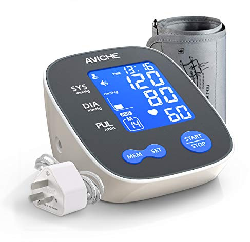 AVICHE - Monitor digitale automatico per la pressione sanguigna, ampio display LCD retroilluminato, frequenza cardiaca parlante, 22 – 42 cm, con adattatore