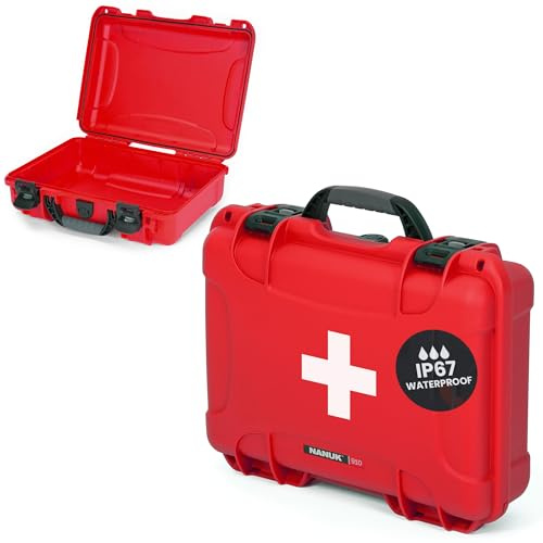 NANUK 910 Waterproof First Aid Box Empty – Durable, Medical First Aid Organizer Case, IP67-Rated, Dustproof, Impact-Resistant, and Floats (13.2 x 9.2 x 4.1) – Red