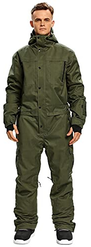 SNBOCON Mens One Piece Ski Suit Colorful Jumpsuits Snowboard Snowsuits Winter Outdoor Waterproof Hooded Warm Jackets for Snow Sports(XL,Green)