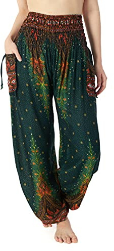Lannaclothesdesign Women's Smocked Waist Boho Flowy Yoga Harem Pants Hippie Clothes