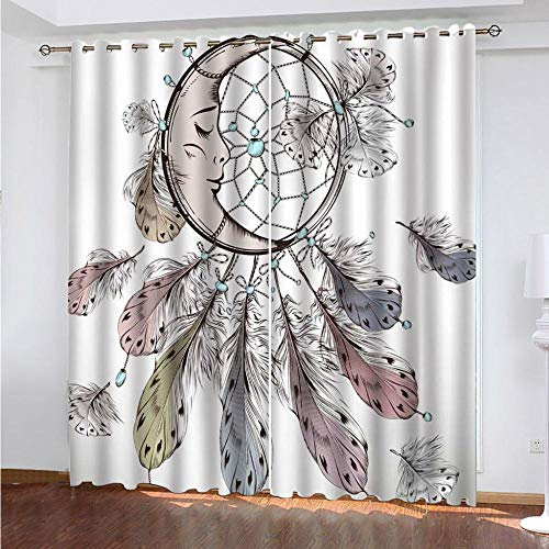 GMULMC Rideaux Occultants Isolant Thermique Lot de 2 Attrape-rêves Plumes avec Oeillets Rideaux occultants isolants et phoniques pour Moderne Fenêtre de Chambre,Salon,Bureau L140 cm x H160 cm