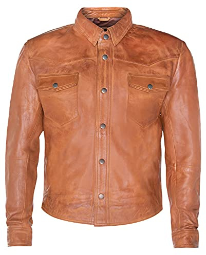 Herr äkta läder skjorta jeans trucker slim fit jacka, SOLBRÄNNA, XXL