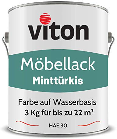 Viton Möbellack - 3 Kg (2,5 L) - Seidenmatt Türkis - Möbelfarbe auf Wasserbasis - RAL 6033 Minttürkis
