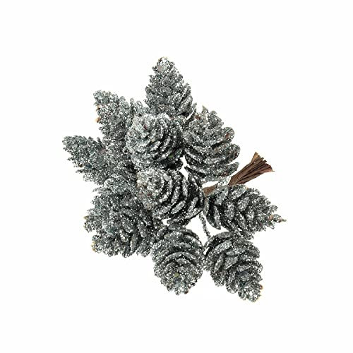 FloristryWarehouse Small Artificial Pine Cones on Wire Glitter Silver x 72