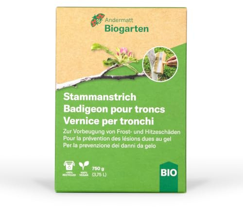 Andermatt Biogarten Stammanstrich 750 g – natürlicher Baumanstrich gegen Frostrisse, schützt Baumrinde im Winter, für Obstbäume & Gehölze, Pulver zum Anrühren