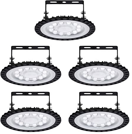 Sararoom 5Pack 50W UFO LED High Bay Lumière, 5000LM 6500K Led Industriel Lumière Super Lumineux, Projecteur LED Exterieur Ultra Mince IP65 Étanche pour Garage Usine Atelier Gymnase