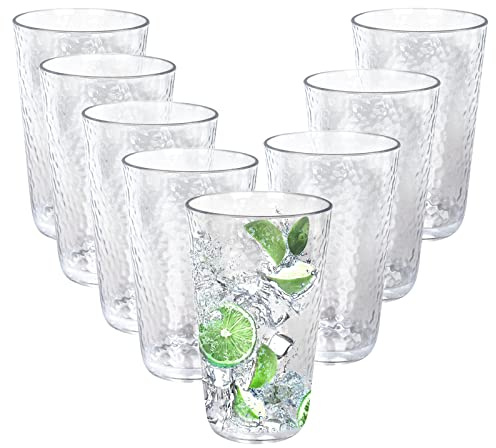 fulong 16 oz Plastic Highball Drinking Glasses, Set of 8 Water Beverage Tumbler Set, Unbreakable Plastic Cups for Soda, Juice, Iced Tea, Party, BPA-Free