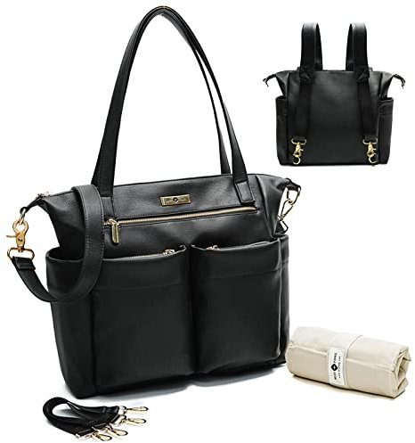 MISS FONG Baby Wickeltasche Wickelrucksack Kinderwagen Tasche Große Rucksack Kliniktasche Geburt Mama Tasche Bag lässig Babytasche Mit Wickelunterlage für Unterwegs -Schwarz