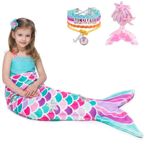 WERNNSAI Mermaid Tail Blanket - Wearable Mermaid Soft Blanket 55’’ x 24’’