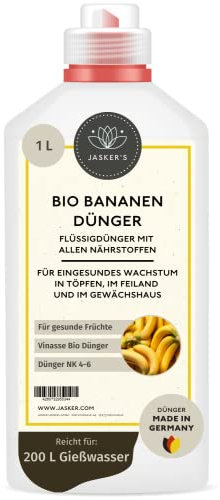 Bio Bananendünger flüssig 1 L - 100% Mediterraner Bio-Dünger mit Vinasse & viel Kalium - Organischer Bio Bananen Dünger - Musa Basjoo Bananenpflanze - Für Bananenbäume im Freiland & Kübel