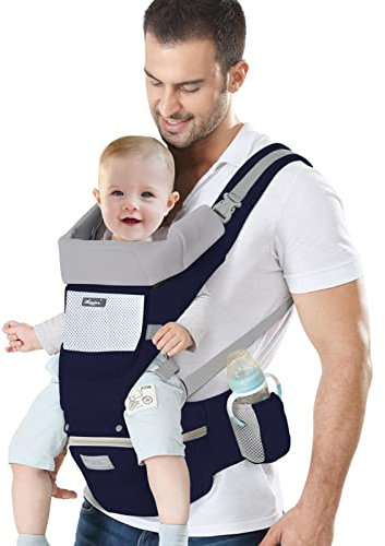 IULONEE Neugeborene Babytrage Baby Carrier Ergonomisch Babytrage mit Hüftsitz Multifunktional Kindertrage Dorsal Ventral Babyrückentragen für Kleinkinder 3 Monate bis 3 Jahre (3-20kg) Dunkel Blau