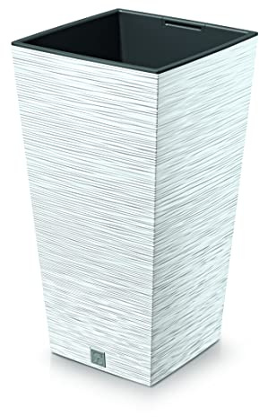 URBNLIVING Square Tall Modern Look Planter Flower Plant Pot Indoor Outdoor Garden Decor (White)