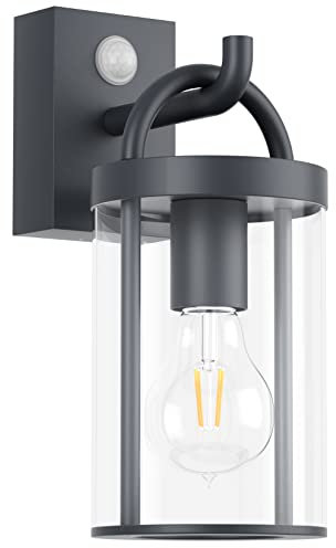 Klighten Außenwandleuchte Vintage Industrial, Außenlampe mit Bewegungsmelder, E27 Wandleuchte Außen, Aluminium Wandlampe Industrie, für Terrasse Garten, Anthrazit, 40W Max, IP44, ohne Leuchtmitte