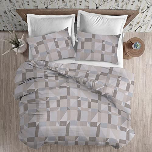 Confezioni Giuliana ® - Parure de lit en flanelle Grèce géométrique beige 100 % coton Made in Italy - Draps Housses Linge - 1 place