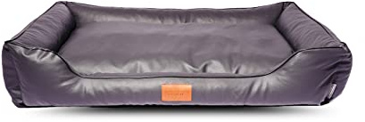 Mayaadi-Home Hundebett Bobby Kunstleder Hundesofa Schlafplatz Hundekorb Hundesofa Hundekorb Leder Hund Hundekissen Wasserfestes Hundematratze Dunkelgrau L (120x90x22 cm)