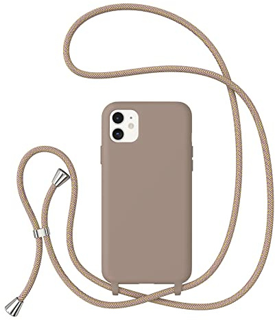ZTOFERA Handykette Hülle Kompatibel mit iPhone 11, Liquid Silikon Handyhülle mit Umhängeband, Schutzhülle mit Band Kordel zum Umhängen Necklace Hülle für iPhone 11, Braun