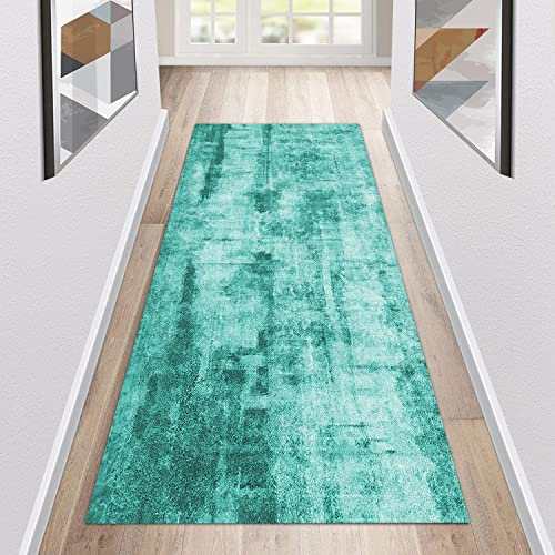 Siunwdiy Teppich Läufer Flur Küche rutschfest Waschbar Türkis Küchenläufer Lang Abstrakt Korridor -Teppichläufer Küchenteppich Meterware Anpassbar,Turquoise,100x300cm