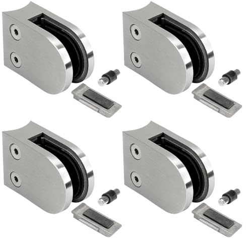 PRIOstahl Glashalter 4 Stück Glasklemme Klemmhalter Glashalter mit Sicherungsplatte + Sicherungsstift 63 x 45 x 30 mm Anschluss: 42,4 mm für Glas 8,76 mm aus Edelstahl V2A
