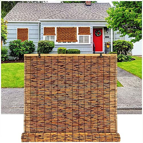 ZHUSHOU Carbonization Schilf Vorhang Retro Bambusrollo,Rollo Bambus Für Fenster,Bambus Vorhang für Balkontür,Sichtschutz Schilf Vorhang Außen,Sonnenschutz,95x200cm/38x80in(WxH)