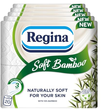 Regina Soft Bamboo - 20 Rolls of Toilet Tissue 3 Ply, 160 Sheets, Naturally Soft for Your Skin, Toilet Tissue Made with Bamboo Fibers, Paper Packaging, FSC Certificated