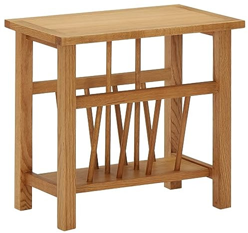 Homgoday Beistelltisch mit Zeitungsständer, 45 x 27 x 42 cm, massives Eichenholz, Couchtisch, Wohnzimmertisch, Tisch für Büro, Schlafzimmer, Garten