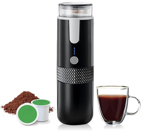 Macchina da caffè portatile - Espresso Maker elettrico da viaggio - 2 in 1 per K-Cups Capsules e caffè macinato Macchina da caffè espresso per campeggio auto ufficio viaggi all'aperto ricarica tipo C
