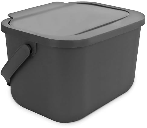 Go Practic Biomülleimer Küche 6L Komposteimer, Küchen Mülleimer, Grau mit Deckel, Bio für Obst und Gemüseabfälle, Bioabfallbehälter zur Trennung, Click-Funktion, Abfallbehälter zur Mülltrennung