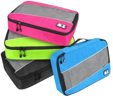 SWEDOU - Piccoli cubi da viaggio per valigie, 4 pezzi, organizer per bagagli, vestiti in rete, salvaspazio, impermeabili, pratici sacchetti da viaggio - 4 colori
