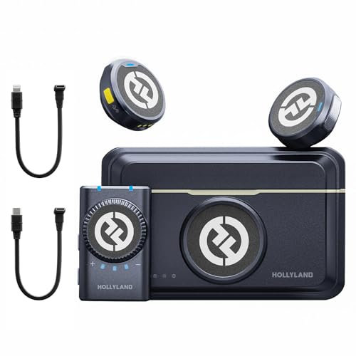 Hollyland Lark M2 Kabellos Lavalier Mikrofon für Kamera/PC/Laptop/Handys, 48 kHz/24-Bit, 300 m Reichweite, Rauschunterdrückung, 40 h Nutzdauer, Mini-Microphone für Vlog(2TX + Kamera-RX + Ladecase)
