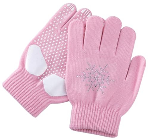 Hintyne Eislauf Handschuhe für Kinder rutschfest dick gestrickt Eiskunstlauf Handschuhe mit Strass Schneeflocken warmes Winter Eislauf Zubehör für Radfahren Wandern M