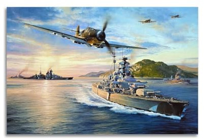 RTAG Poster, Motiv: Kriegsschiff, mächtiges Schlachtschiff, Bismarck, deutsches Schlachtschiff-Poster, dekoratives Gemälde, Leinwand, Wandposter und Kunstdruck, moderne