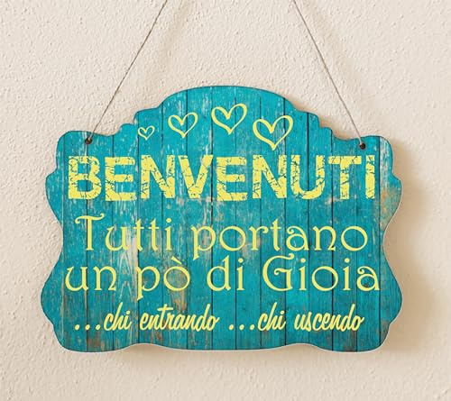 VESTIPASSIONI targhetta BENVENUTI decorazione per la casa personalizzabile regali per la famiglia simpatica idea MDF 18 x 13 cm (BENVENUTI_T4)