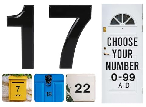 Numeri civici autoadesivi neri, da 0 a 99, lettere A, B, C, D, 7,6 cm, per porte, cassette postali, camere d'albergo (17)