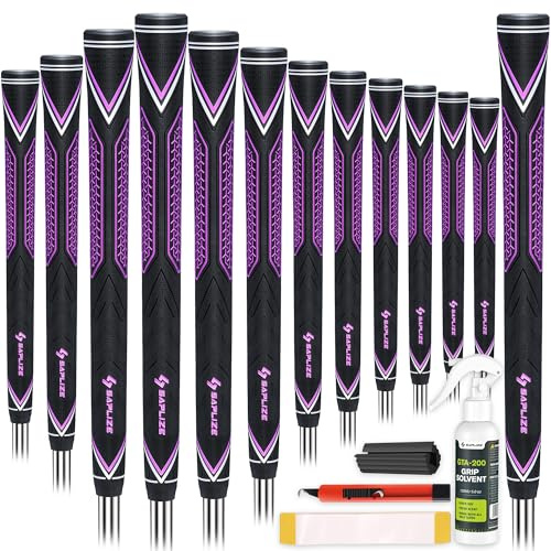 SAPLIZE Hochleistungs-Golfgriffe aus Gummi, hohe Stoßdämpfung, rutschfest, 13 Griffe mit allen Kits, erhältlich in Standard/Mittel/Jumbo-Größen, 6 Farben Option, CC10 Golfschlägergriffe
