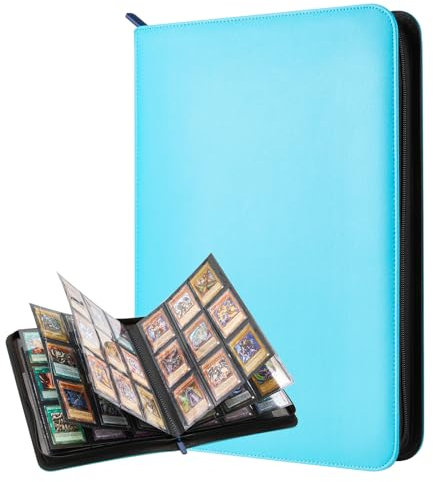 Lictin Raccoglitore Carte Maniche in Pelle 504 Tasche-Album Carte Collezionabili,Album impermeabile e antiscivolo con 504 tasche per carte da gioco-28 pagina raccolta carta libro con cerniera,Lago blu