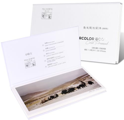 Paul Rubens Watercolor Paper Block,100% Cotton Watercolor Sketchbook,Acid-Free,300gsm/140lb,Hot Press Art Supplies for Adults and Students,20 Sheets,5.9 * 11.5 Inches