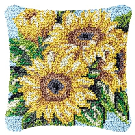 bositigo Latch Hook Kits for DIY Throw Pillow Cover, Colorful Handmade Pillow Case for Home Decoration, Festival Gift 17x17inch (Sunflower1)