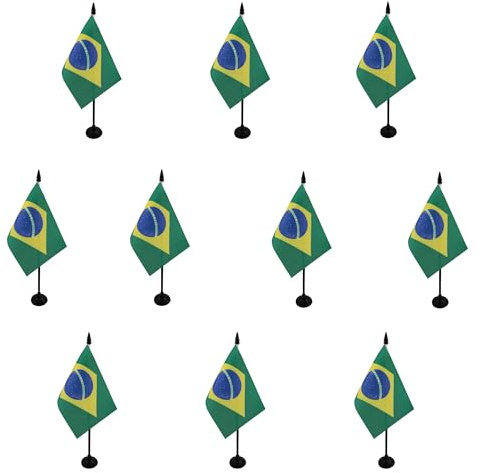 AZ FLAG Lot de 10 Drapeaux de Table Brésil 15x10 cm Socle Plastique | Usage intérieur Drapeau de bureau brésilien Brasil finition cousue et bords renforcés polyester 100D