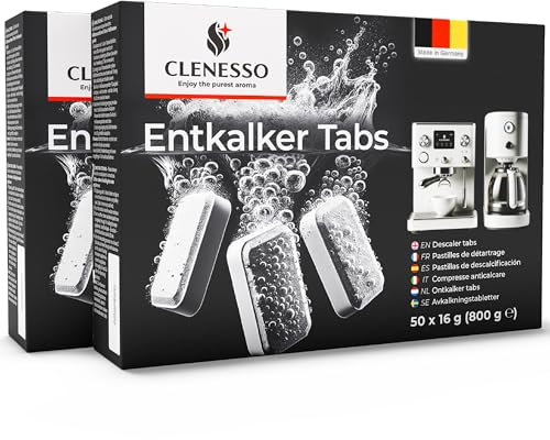 CLENESSO Pastillas descalcificador (2 x 50 unidades) – descalcificador cafetera compatibles con Jura, Delonghi, Krups, etc. – para el cuidado y limpieza óptimos