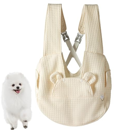 PJDDP Umhängetasche Für Hunde Und Katze, Tragetasche Für Hund Und Katze, Hundetasche Für Kleine Hunde Bis Zu 6Kg Für Reisen, Zum Spazieren Und Gassi Gehen,Beige