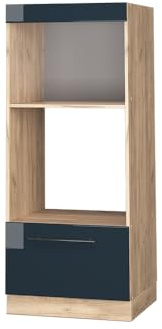 Vicco Armario para microondas Fame-Line, Azul Oscuro Alto Brillo, 60 cm Abierto