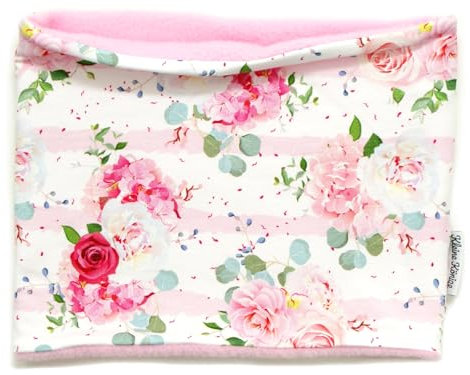 Kleine Könige Loop Schal Kinder Mädchen bis 10 Jahre · Modell Blumen Rosen Pastel Flowers weiß · Innen Fleece rosa · Made in Germany