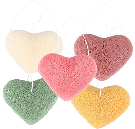 MERRYHAPY Éponge Nettoyante Visage De Cœur Lot De 5 Petite Taille Exfoliante Pour Types De Peau Douce Voyage Facile à Utiliser