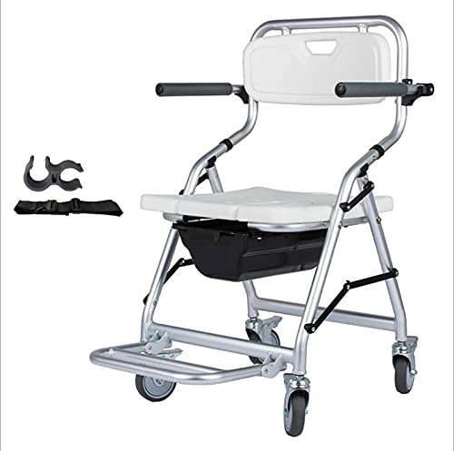 ZYFBD Klappbarer Toilettenstuhl mit Armlehnen und Rädern für ältere Menschen mit Behinderung, tragbarer Badezimmer-Rollstuhl, Hocker für Badewanne, Dusche (Größe B mit Zubehör)