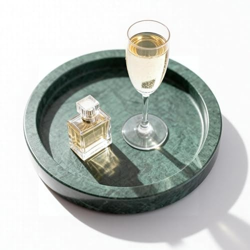 WORHE Natürlicher Marmor Tablett für Ringe und Schmuck Schale, D 15 cm,Grün | Zoll Runde dekorative Tablett, Marmor Tablett für Küche, Eitelkeit, Bad, Home Décor (DEN26)