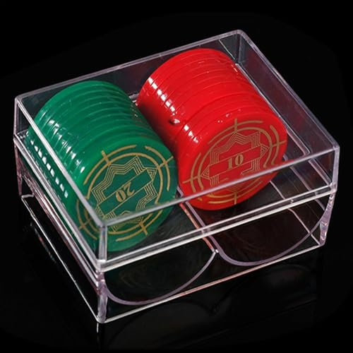 Pokerchips-box – pokerchipställ | pokerchipshållarbricka | pokerchipdisplay | pokerbord 2 fack låda | akryl pokerchipfodral hållare för 40 chips vardera | poker chip tray-box klar akryllåda